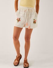 Luna Floral Embroidered Shorts, White (WHITE), large