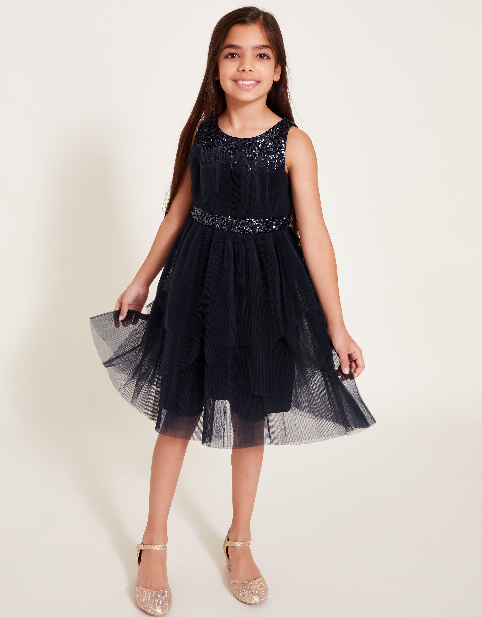 Abbey Sequin Pleated Tulle Dress Blue