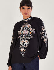 Farah Floral Embroidered Blouse, Black (BLACK), large