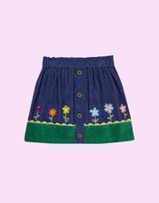 Frugi Cara Floral Embroidered Corduroy Skirt, Blue (NAVY), large