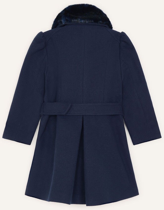 Buckle Belted Coat, Blue (NAVY), large