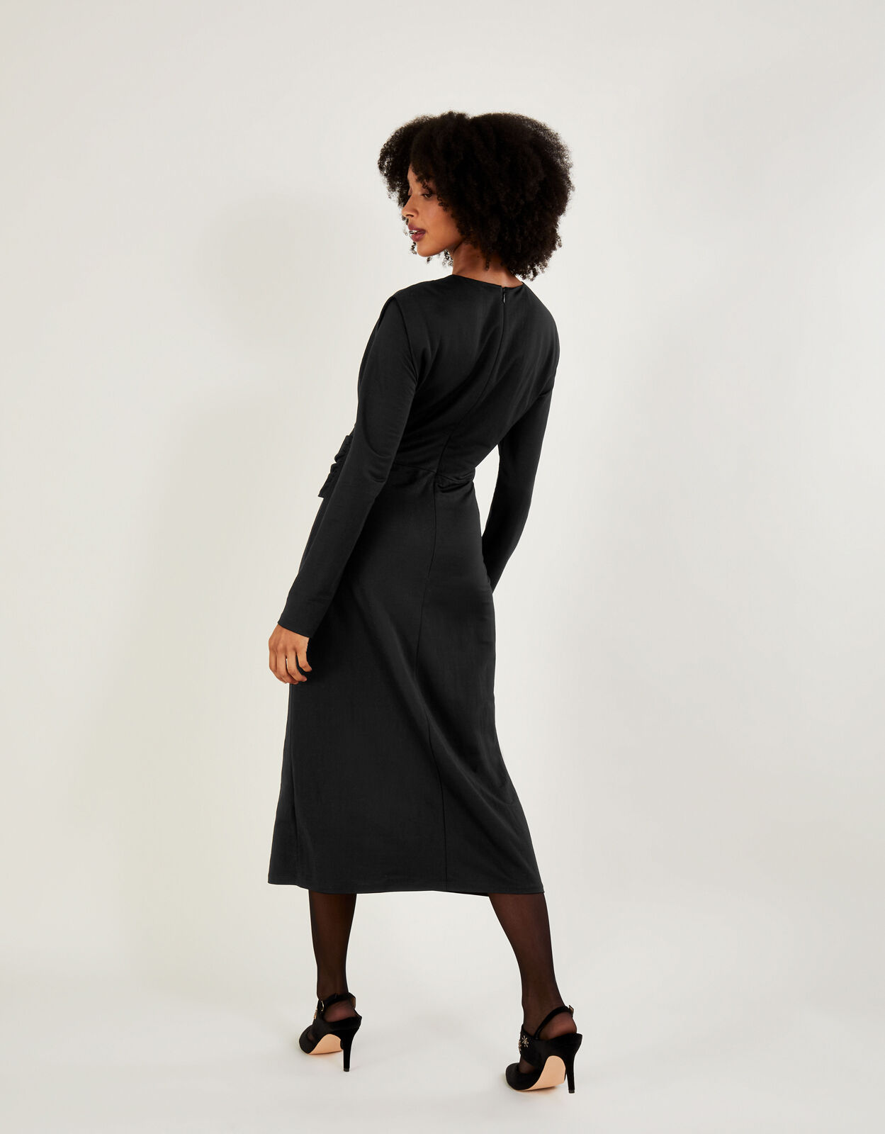 Belted Ring Detail Jersey Dress Black