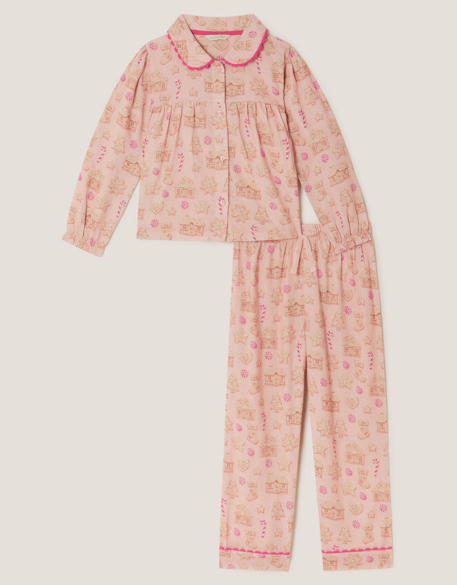Gingerbread Print Long Christmas Pyjamas Set, Pink (PINK), large