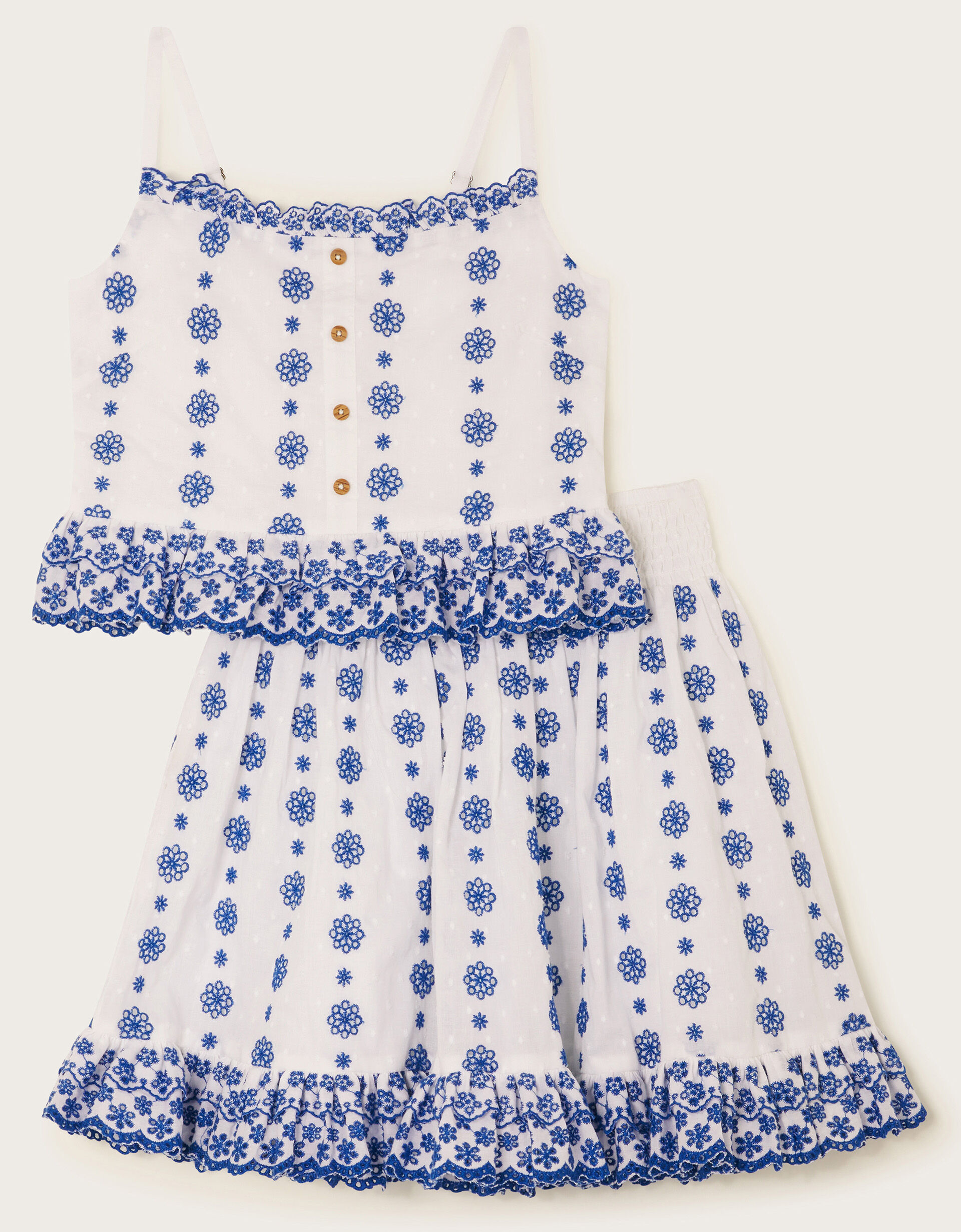 Floral Broderie Cami Top and Skirt Set White
