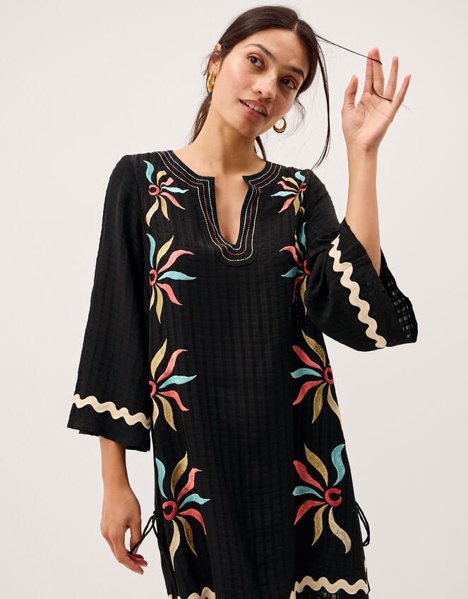 Bonnie Embroidered Mini Kaftan, Black (BLACK), large
