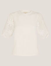 Mel Appliqué Sleeve Jersey T-Shirt, Ivory (IVORY), large