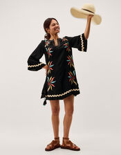 Bonnie Embroidered Mini Kaftan, Black (BLACK), large
