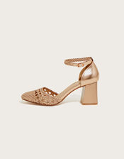 Wendy Woven Closed Toe Block Heel Sandals, Bronze (BRONZE), large