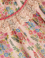 Floral Stripe Long Sleeve Dress, Pink (PALE PINK), large