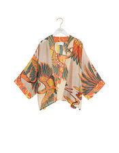 One Hundred Stars Crane Print Kimono Jacket, Natural (STONE), large