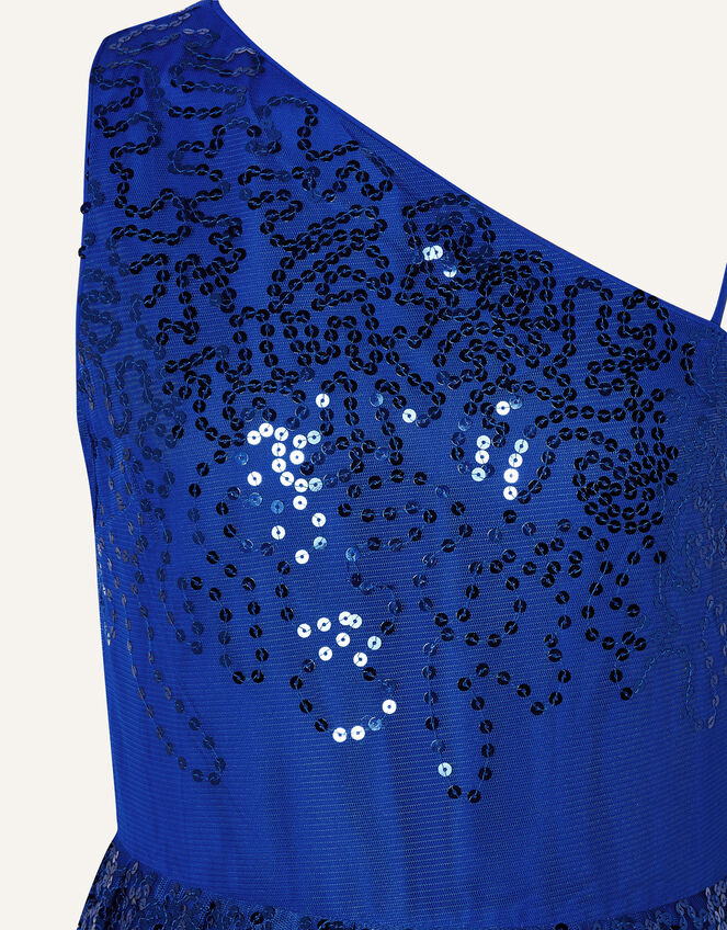 Elish One-Shoulder Sequin Prom Dress, Blue (BLUE), large