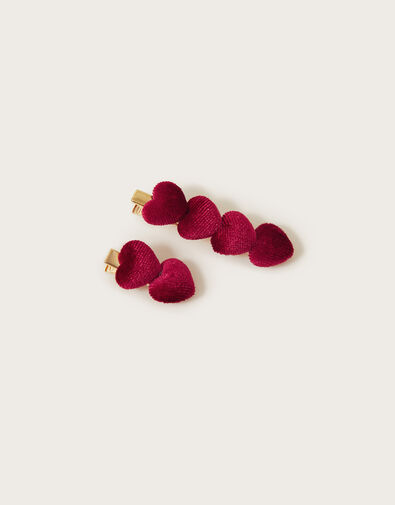 Velvet Heart Hair Clips Set of Two, , large
