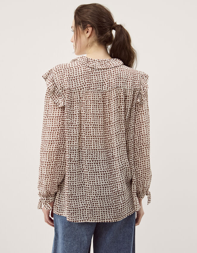 Hope Heart Print Blouse, Brown (CHOCOLATE), large