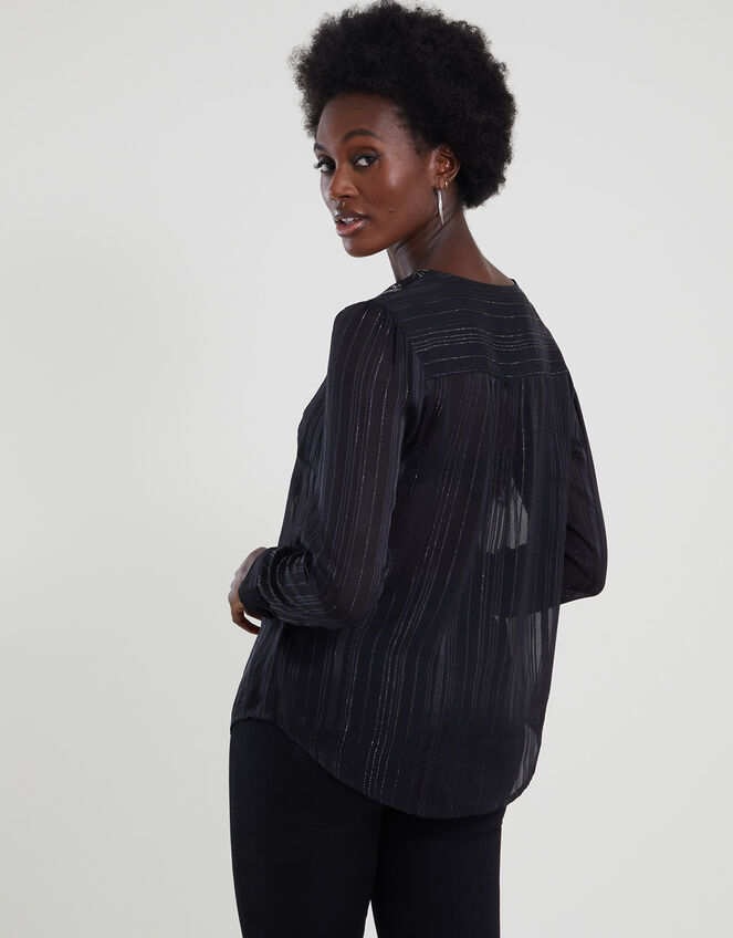 Haley Embroidered Bib Blouse, Black (BLACK), large