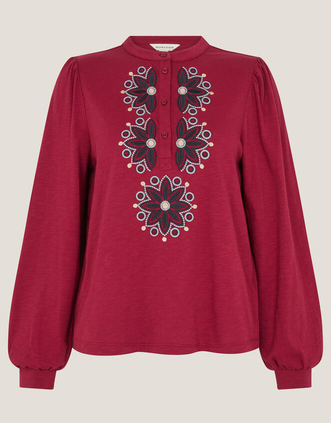 Esme Embroidered Jersey Blouse Red