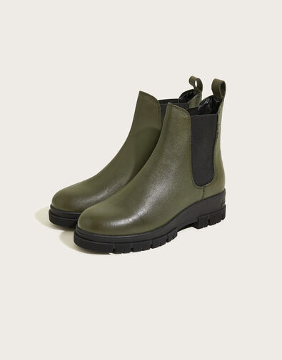 Short Leather Ankle Stomper Boots, Green (KHAKI), large