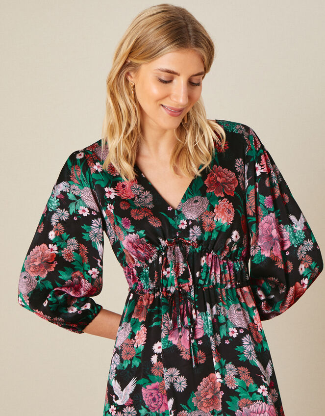 Kasenya Oriental Floral Dress, Black (BLACK), large