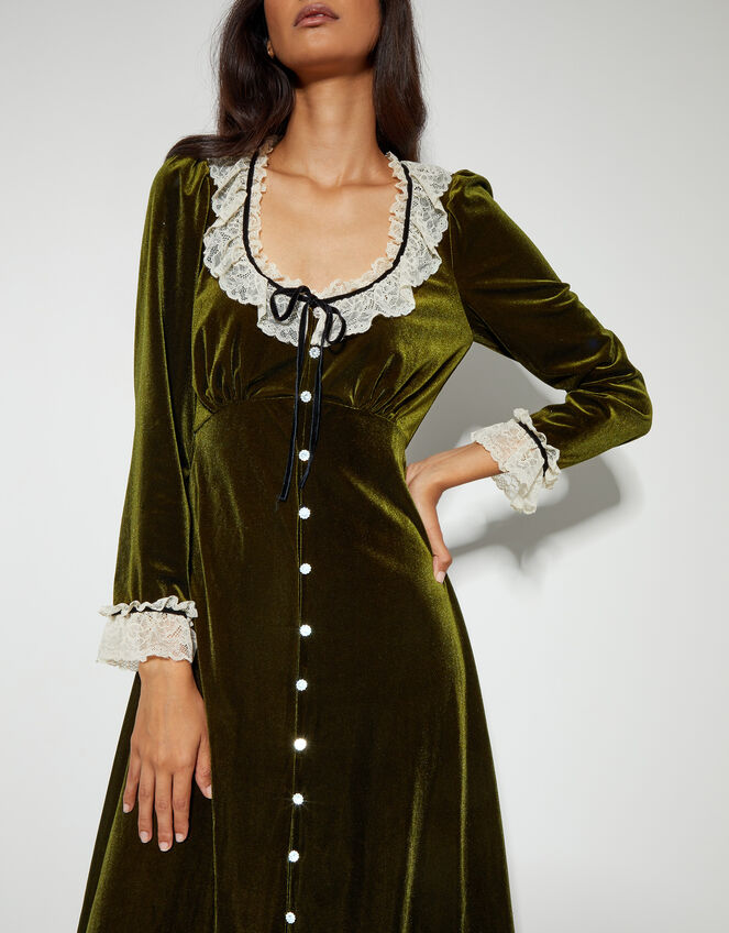 Vali Velvet Tea Dress, Green (OLIVE), large