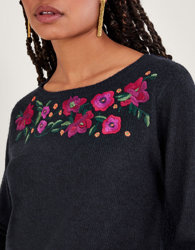 Floral Embroidered Jumper, Blue (NAVY), large