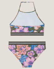 Floral Halter Bralette Bikini Set, Green (KHAKI), large