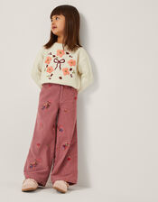 Embroidered Corduroy Wide Leg Trousers, Pink (PINK), large