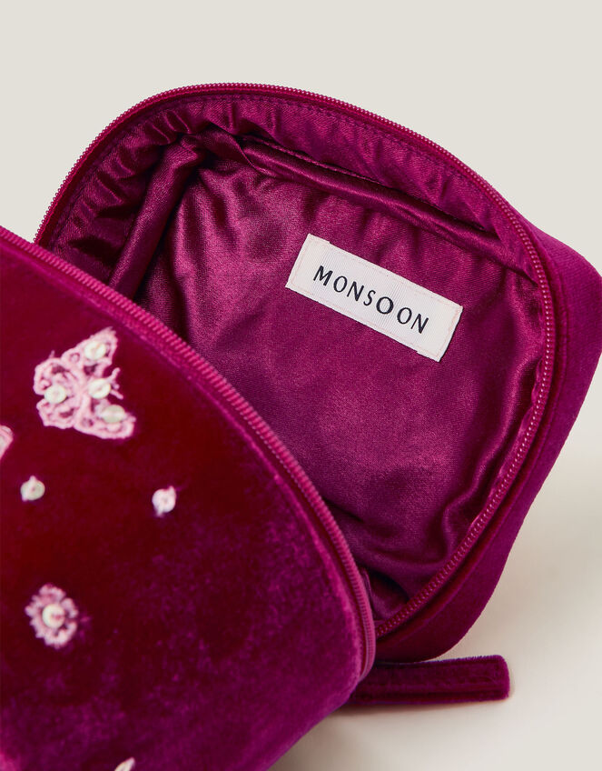 Initial Velvet Make Up Bag, Red (BURGUNDY), large