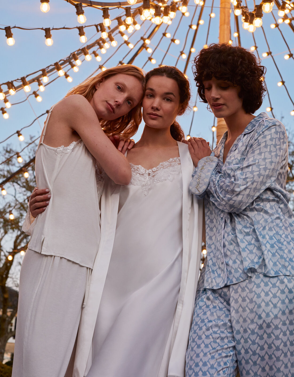 Geometric Print Bridal Satin Pyjama Set Blue
