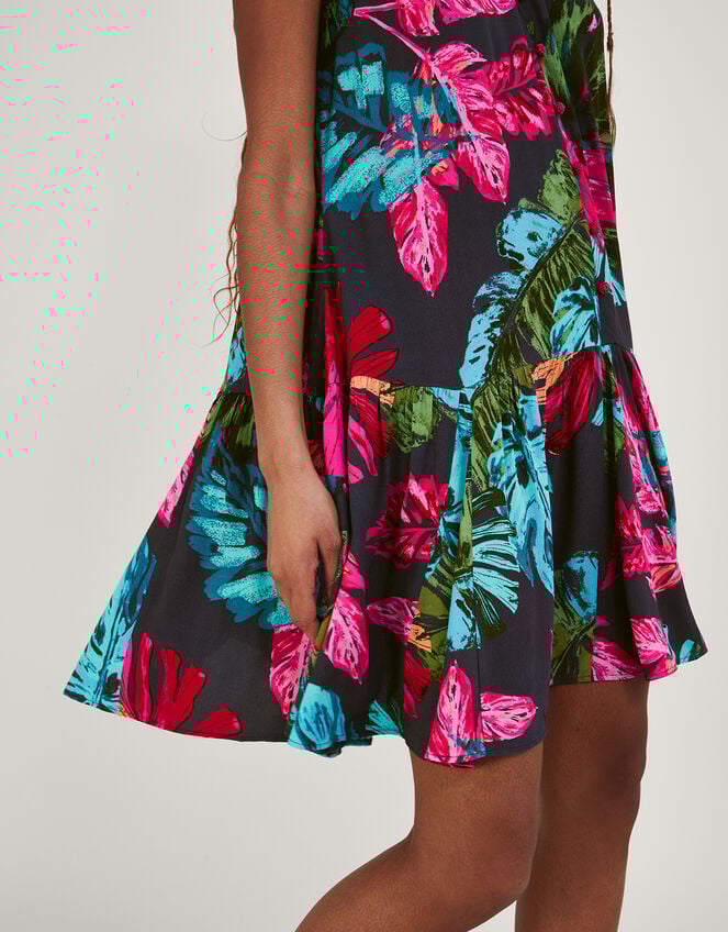 Bria Palm Print Halter Dress in Sustainable Viscose, Blue (MIDNIGHT), large
