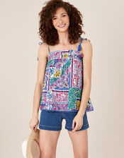 Scarf Print Cami Top in LENZING™ ECOVERO™, Blue (BLUE), large