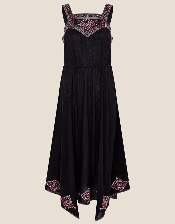 Embroidered Jersey Hanky Hem Dress Black | Summer Dresses | Monsoon UK.
