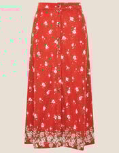 Ditsy Floral Side Button Midi Skirt, Red (RED), large