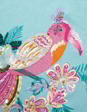 Tina Tropical Toucan Embellished T-Shirt, Green (GREEN), large