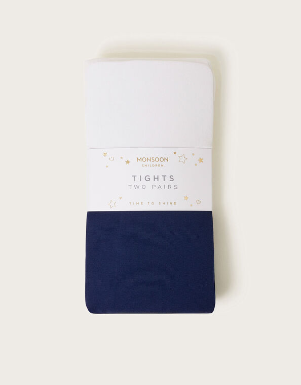 2-Pack Plain Tights, Blue (NAVY), large