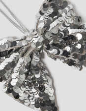 Sequin Bow Christmas Tree Decoration, Silver (SILVER), large