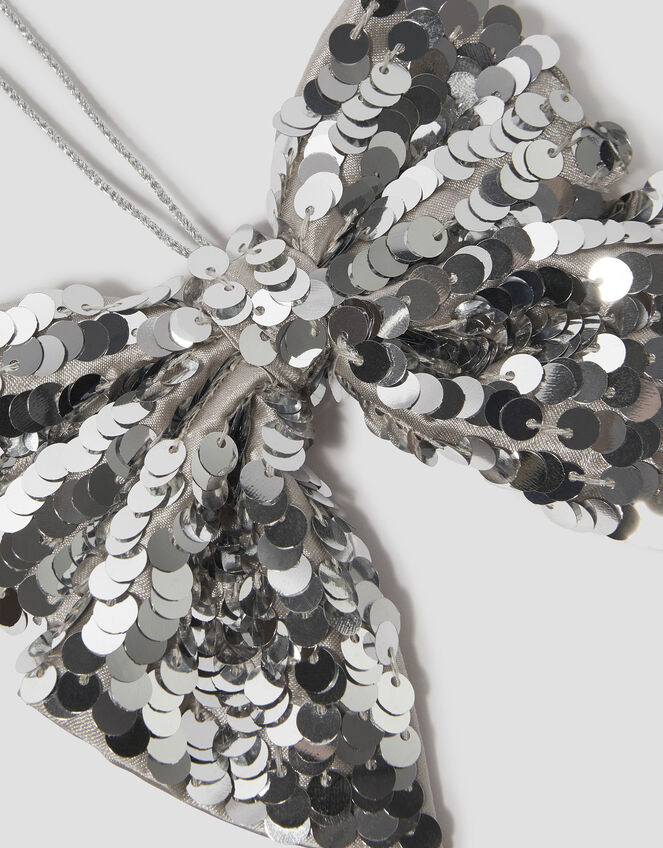 Sequin Bow Christmas Tree Decoration, Silver (SILVER), large