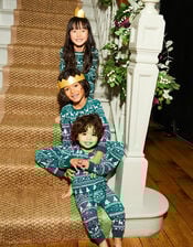 MINI ME Unisex Fair Isle Christmas Pyjama Set, Green (GREEN), large