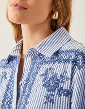 Marlowe Floral Embroidered Stripe Shirt, Blue (BLUE), large