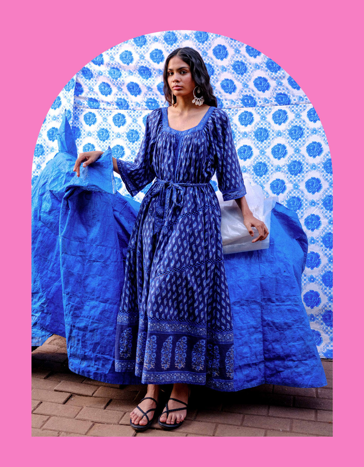 East Harriet Print Tie Waist Dress Blue