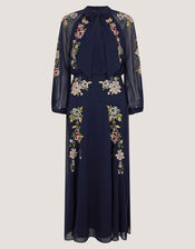 Annika Floral Embroidered Chiffon Midi Dress, Blue (NAVY), large