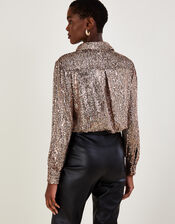 Megan Sequin Button Through Shirt, Gold (GOLD), large