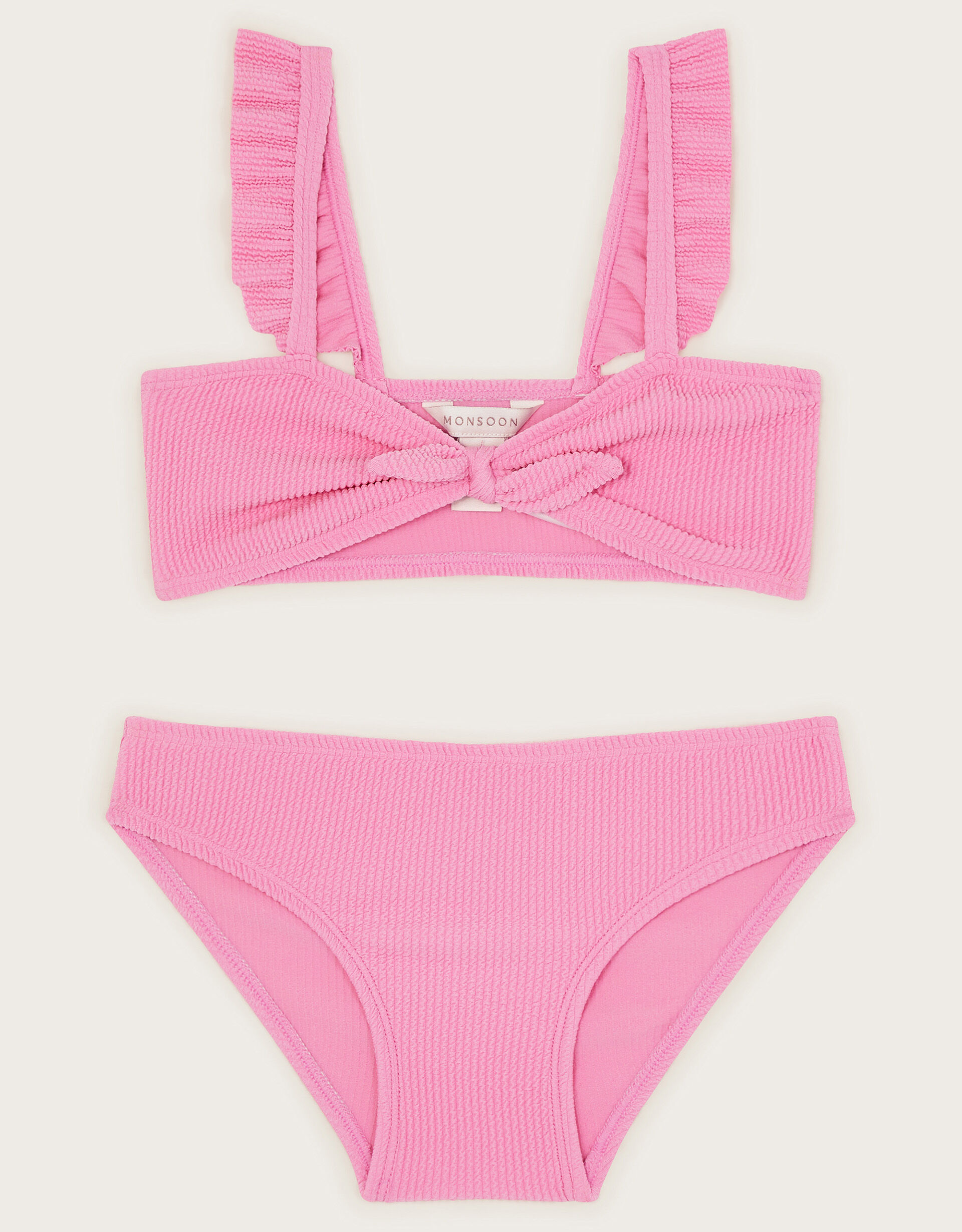 Texture Tie Front Bikini Set Pink