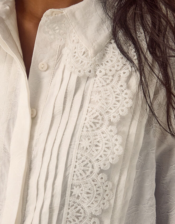Janine Pintuck Lace Floral Shirt, Ivory (IVORY), large