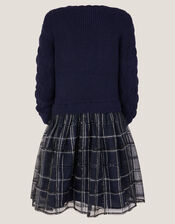 Bow Knit 2-in-1 Check Dress, Blue (NAVY), large