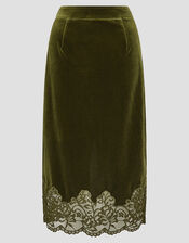 Andi Velvet Lace Pencil Skirt, Green (OLIVE), large