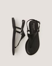 Immy Toe Post Leather Sandals, Black (BLACK), large