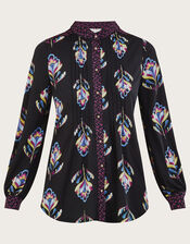 Contrast Floral Print Jersey Shirt with Recycled Polyester, Black (BLACK), large