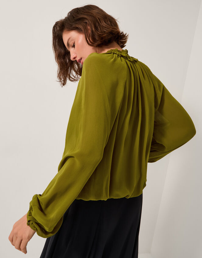 Ellie Frill Neck Blouse, Green (KHAKI), large