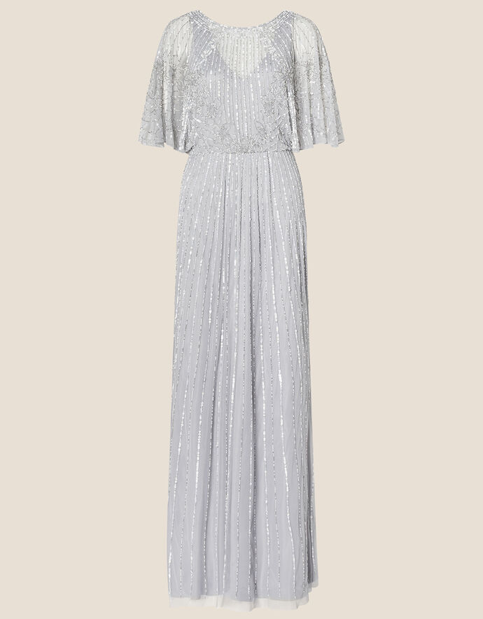 Embellished Maxi Dress in Recycled Polyester Silver