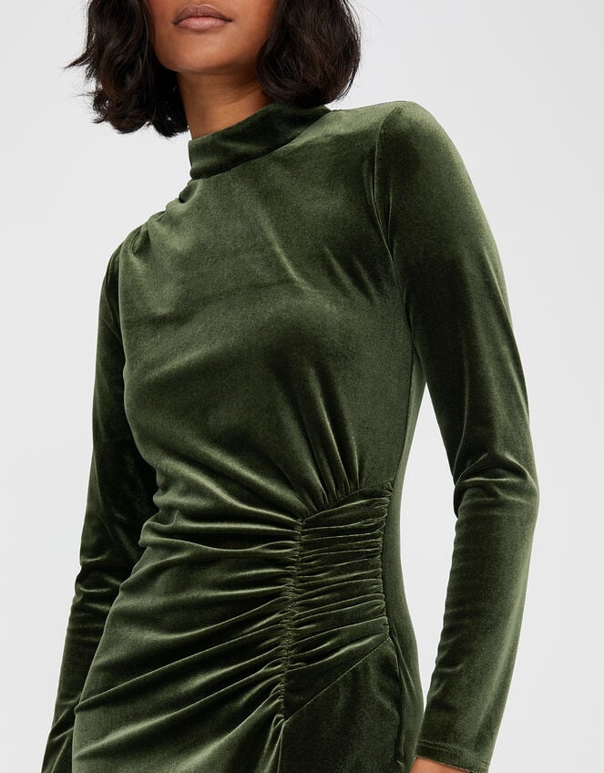 Caitlyn Velvet Long Sleeve Dress, Green (GREEN), large