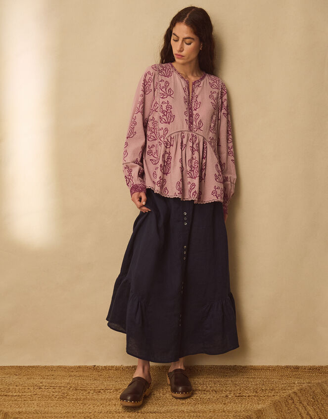 East Reiko Hand-Woodblock Botanical Print Top, Purple (LILAC), large